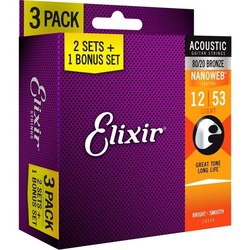 Elixir Acoustic 80/20 Bronze NW Light 12-53 (3-Pack)