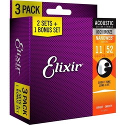 Elixir Acoustic 80/20 Bronze NW Custom Light 11-52 (3-Pack)