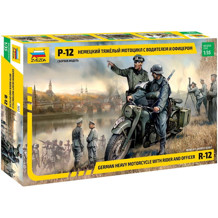 Zvezda German R-12 Heavy Motocycle with Rider and Officer (1:35)