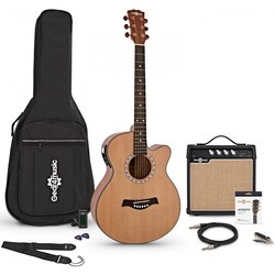 Gear4music Deluxe Single Cutaway Electro Acoustic Guitar Amp Pack Mahogany