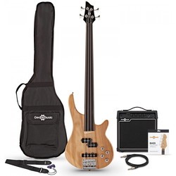 Gear4music Chicago Fretless Bass Guitar 15W Amp Pack