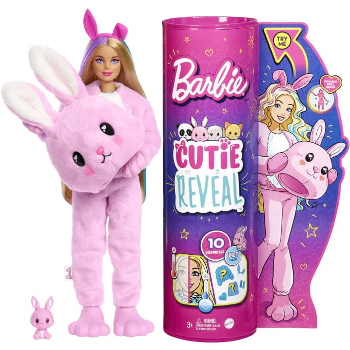 Barbie Cutie Reveal Doll with Bunny Plush Costume and 10 Surprises HHG19