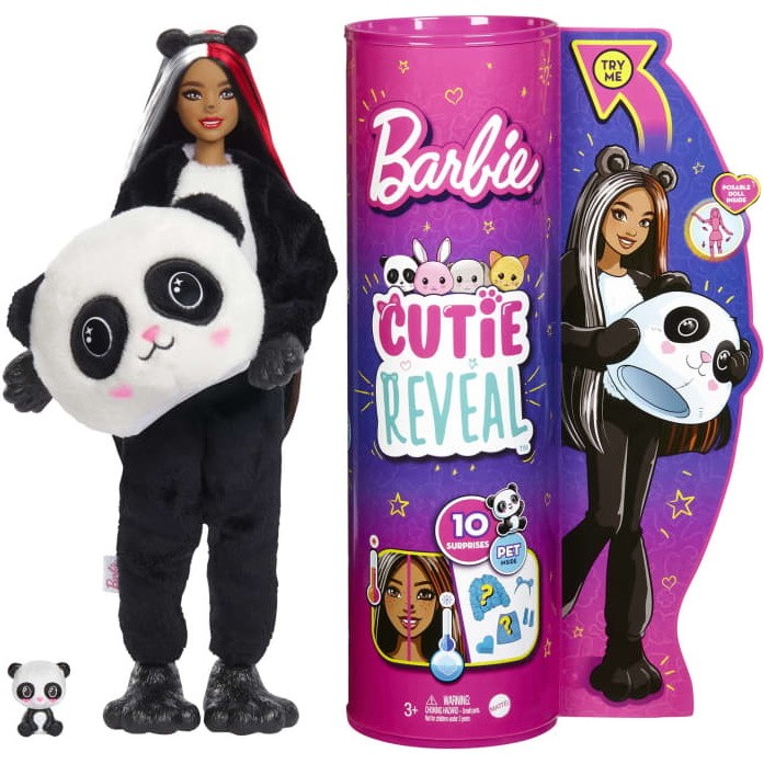 Barbie Cutie Reveal Doll with Panda Plush Costume and 10 Surprises HHG22