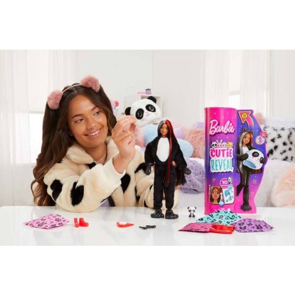 Barbie Cutie Reveal Doll with Panda Plush Costume and 10 Surprises HHG22