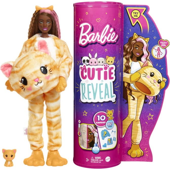 Barbie Cutie Reveal Doll with Kitty Plush Costume and 10 Surprises HHG20