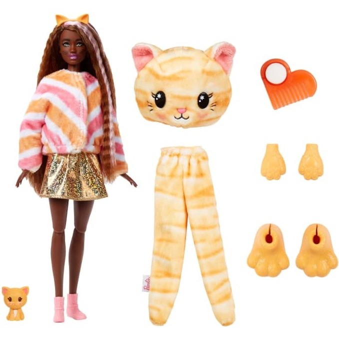 Barbie Cutie Reveal Doll with Kitty Plush Costume and 10 Surprises HHG20