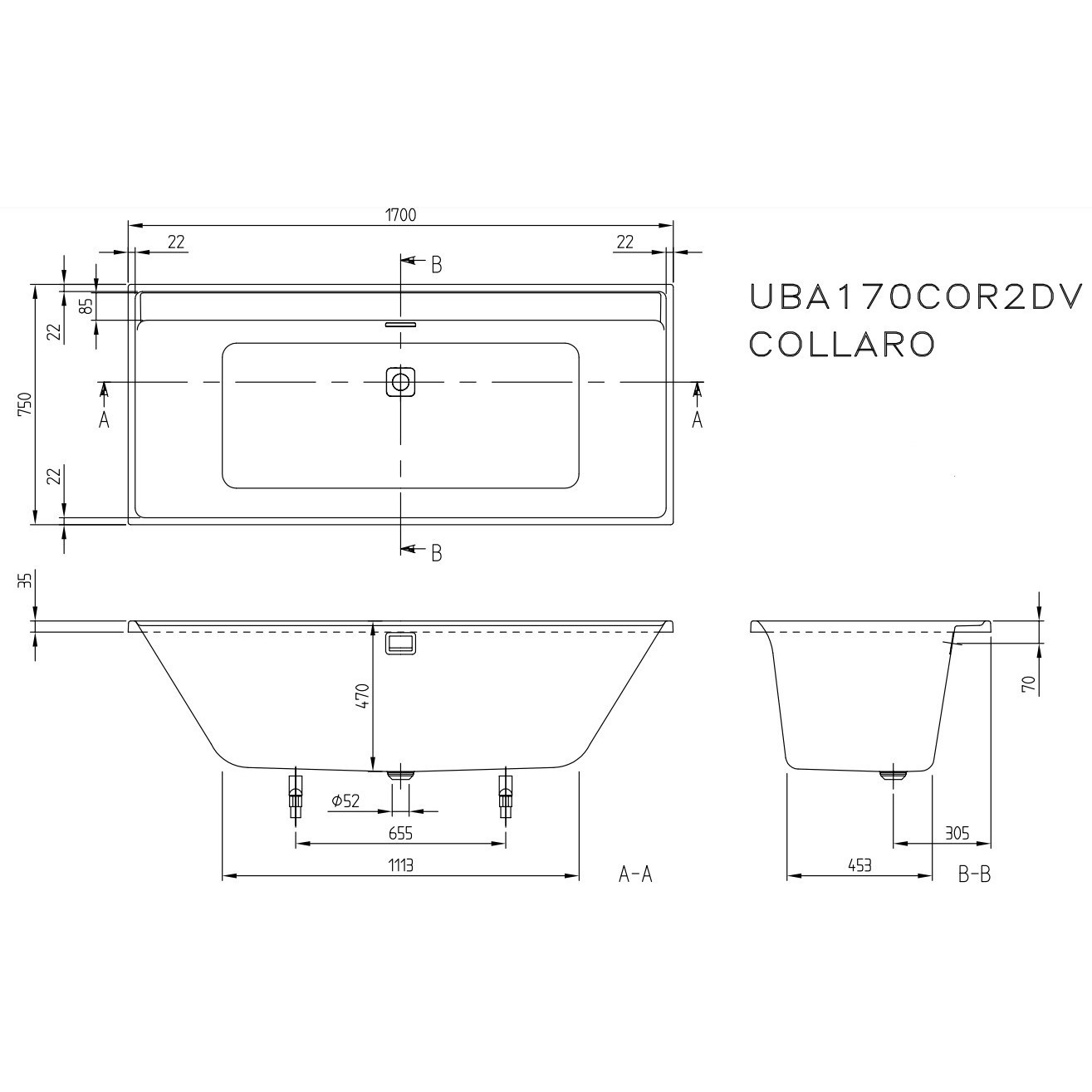 Villeroy &amp; Boch Collaro Duo 170x75 UBA170COR2DV-01