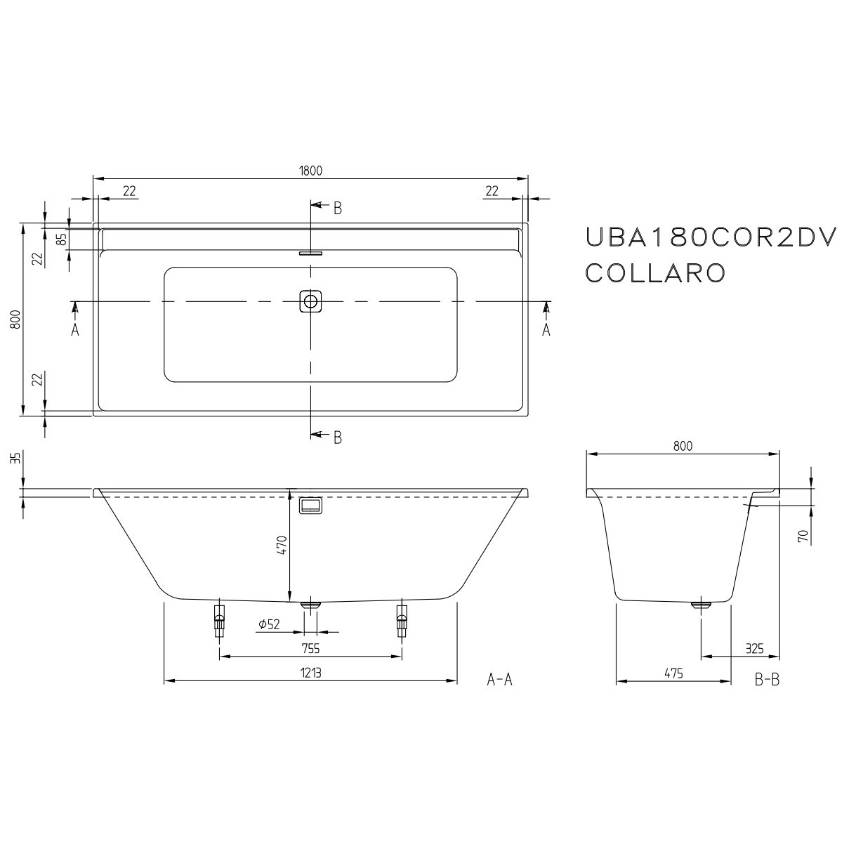 Villeroy &amp; Boch Collaro Duo 180x80 UBA180COR2DV-01