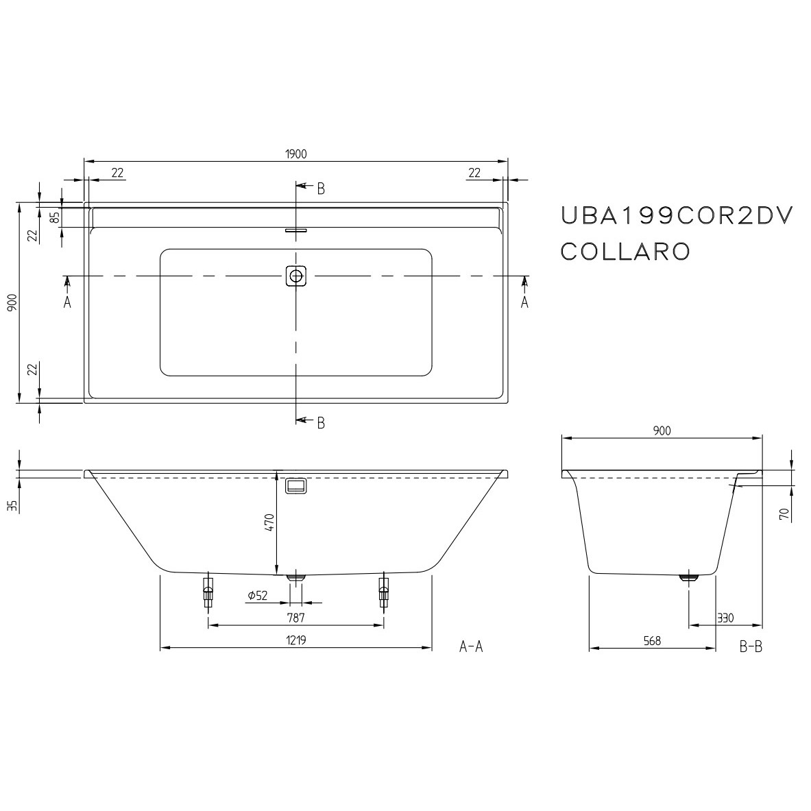 Villeroy &amp; Boch Collaro Duo 190x90 UBA199COR2DV-01