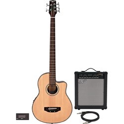 Gear4music Roundback Electro Acoustic 5 String Bass Guitar 35W Amp Pack