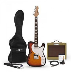 Gear4music Knoxville Semi-Hollow Electric Guitar SubZero V35RG Amp Pack