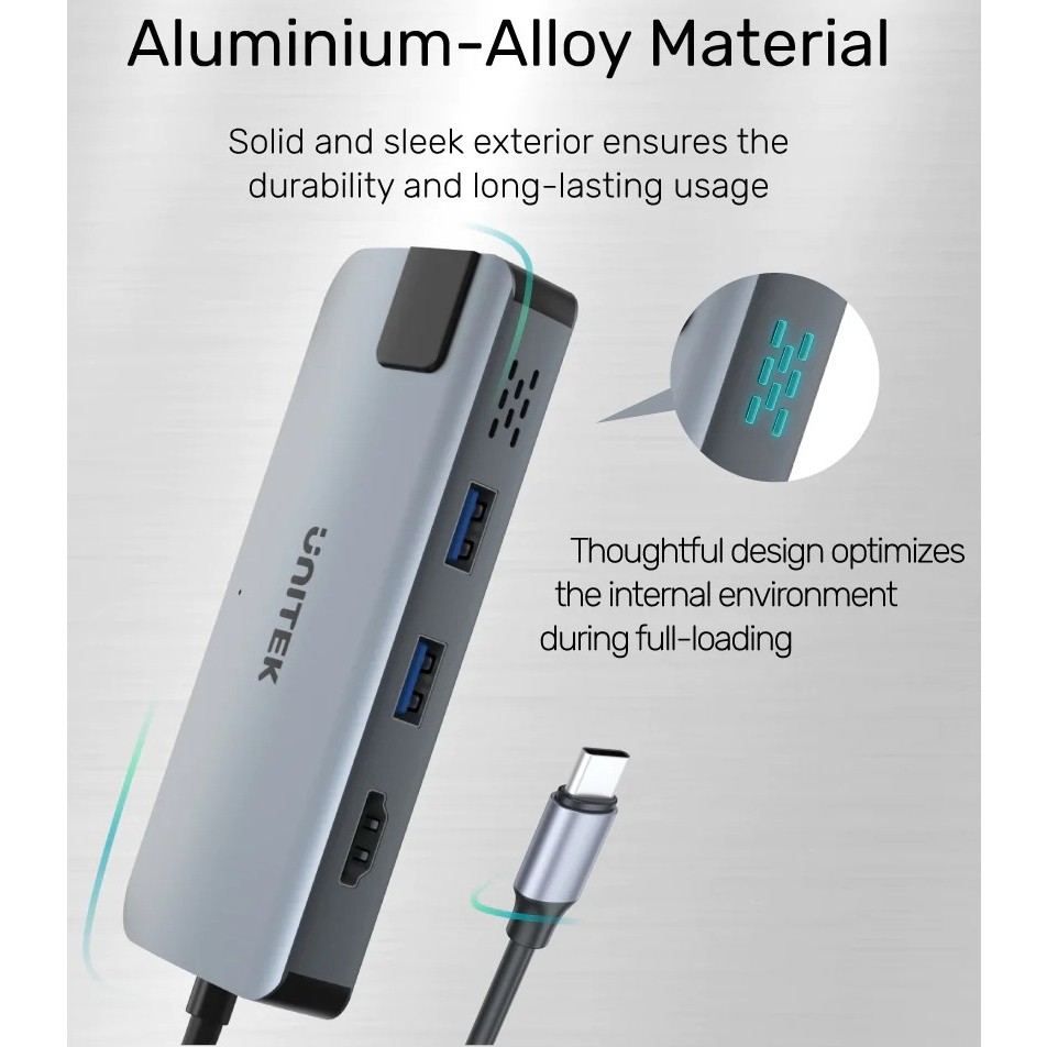 Unitek uHUB P5+ 5-in-1 USB-C Ethernet Hub with HDMI and 100W Power Delivery