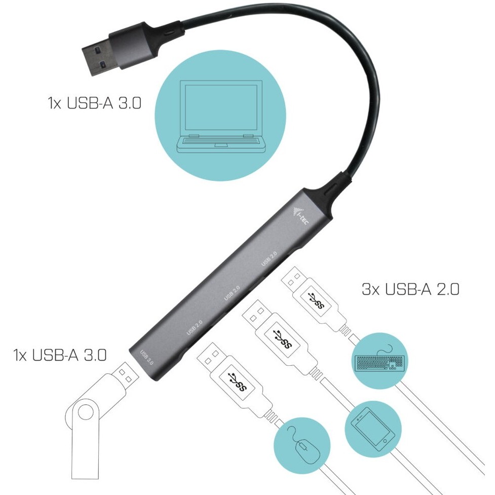 i-Tec USB 3.0 Metal HUB 1x USB 3.0 + 3x USB 2.0