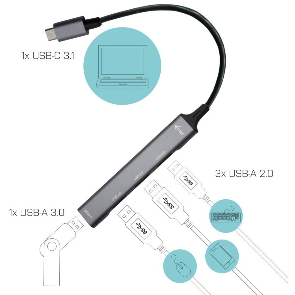 i-Tec USB-C Metal HUB 1x USB 3.0 + 3x USB 2.0