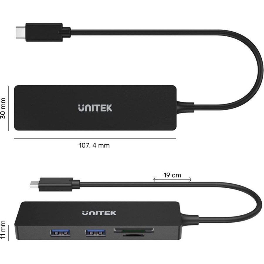 Unitek uHUB Q4+ 5-in-1 USB-C Hub with Dual Card Reader