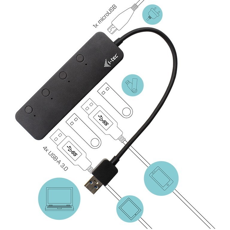i-Tec USB 3.0 Metal HUB 4 Port with individual On/Off Switches