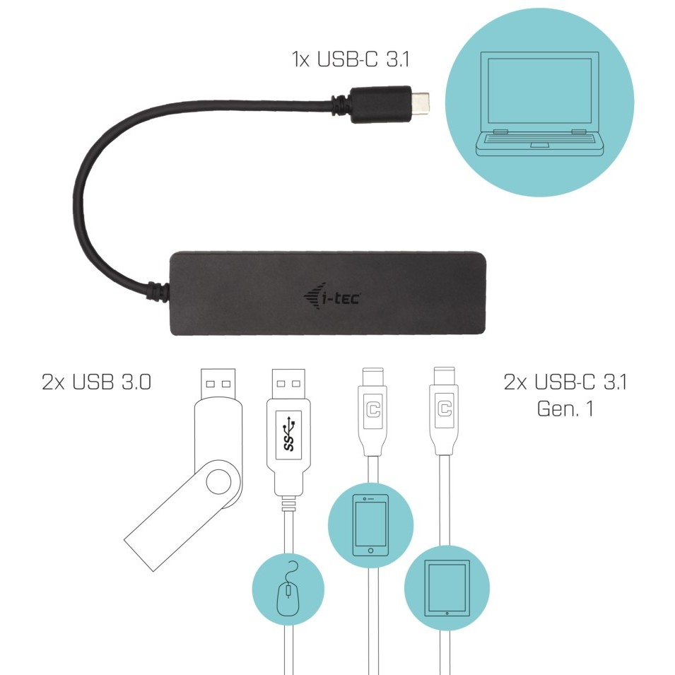 i-Tec USB-C Metal HUB 2x USB 3.0 + 2x USB-C