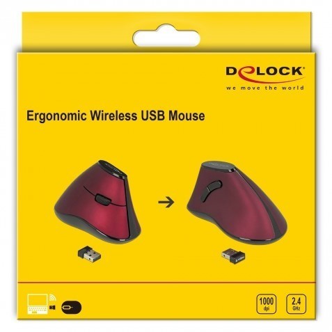 Delock Ergonomic Vertical Optical 5-button Mouse 2.4 Ghz Wireless