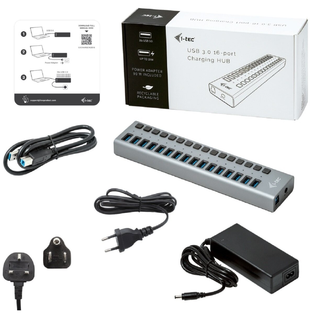 i-Tec USB 3.0 Charging HUB 16port + Power Adapter 90 W