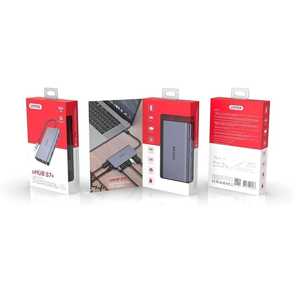 Unitek uHUB S7+ 7-in-1 USB-C Ethernet Hub with MST Dual Monitor, 100W Power Delivery and Card Reader