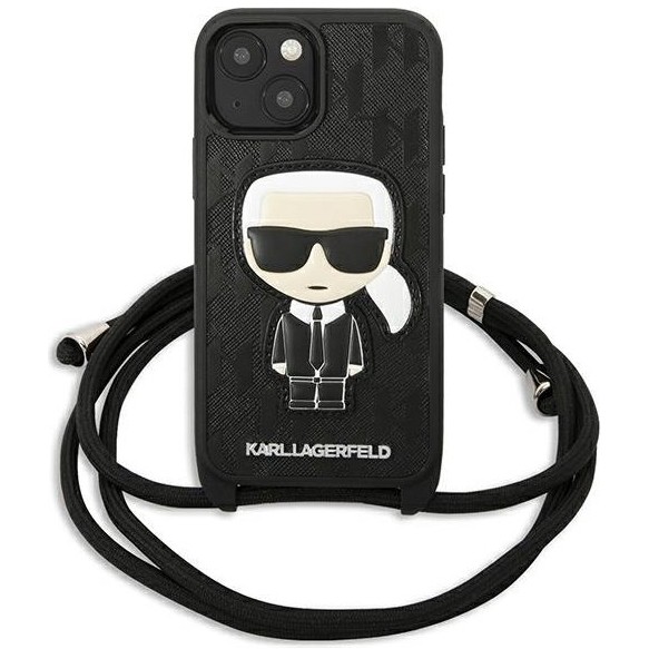 Karl Lagerfeld Leather Monogram Patch and Cord Iconic for iPhone 13