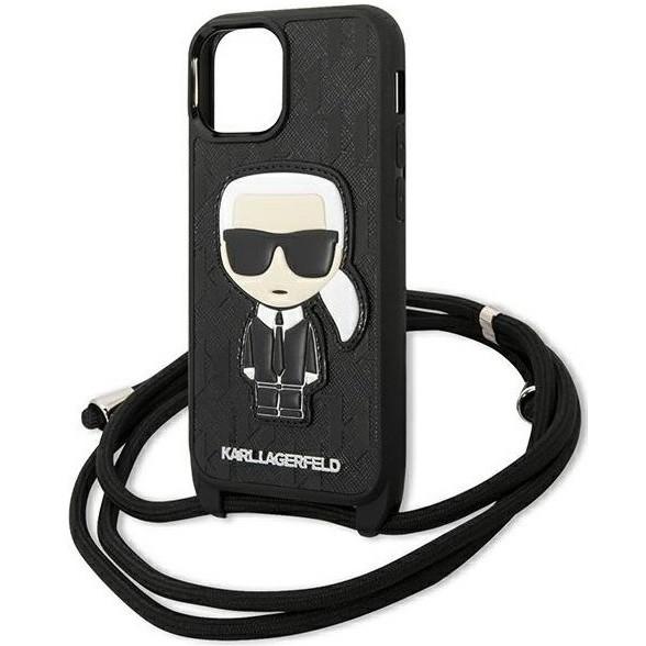 Karl Lagerfeld Leather Monogram Patch and Cord Iconic for iPhone 13