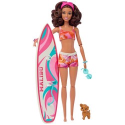 Barbie Beach Doll Surfboard And Puppy HPL69