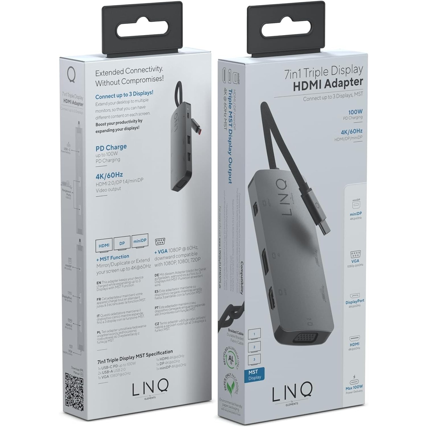 LINQ 7in1 4K Triple Display HDMI Adapter with PD and Peripheral Ports
