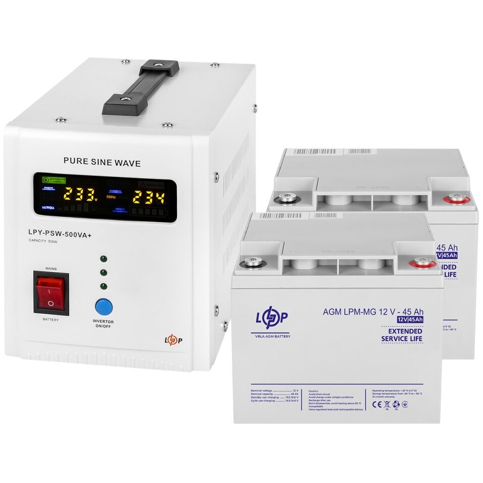 Logicpower LPY-PSW-500VA Plus + 2 x LPM-MG 12V 45 Ah 500&nbsp;ВА