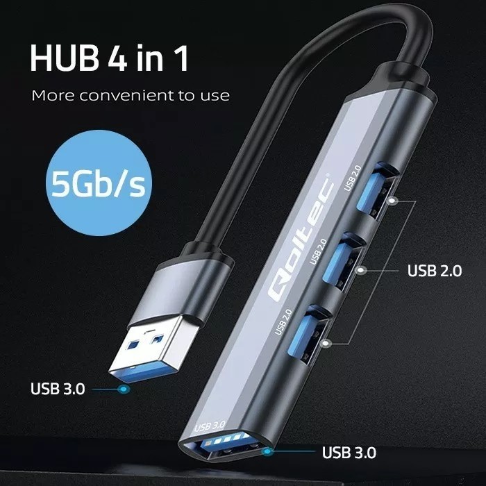 Qoltec Hub Adapter USB-C 3.1 4in1 USB 3.0 3xUSB 2.0