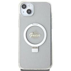 GUESS Ring Stand Script Glitter MagSafe for iPhone 15 Plus
