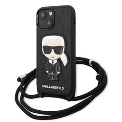 Karl Lagerfeld Leather Monogram Patch and Cord Iconic for iPhone 13 mini
