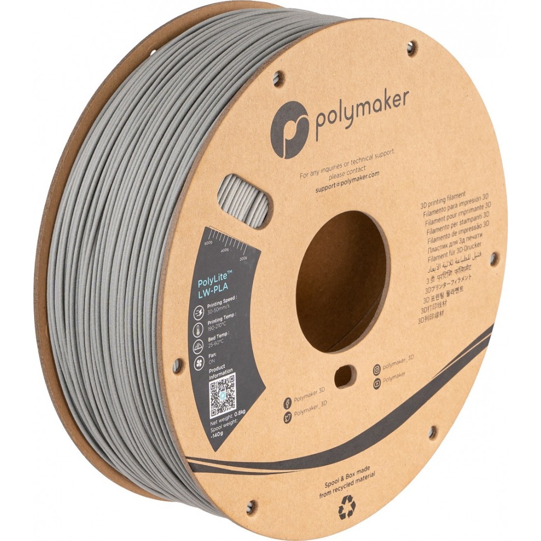 Polymaker PolyLite LW-PLA Grey 0.8kg 0.8&nbsp;кг  серый