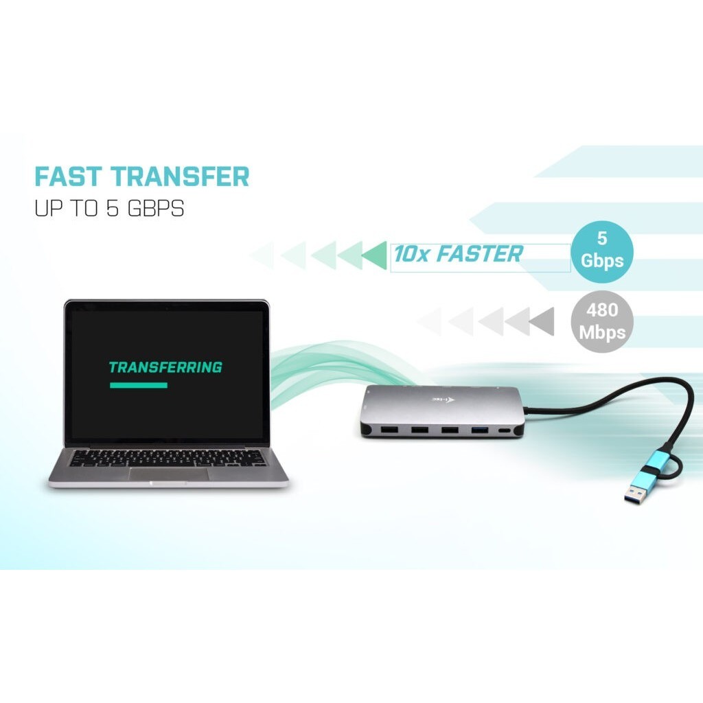 i-Tec USB 3.0 USB-C\/Thunderbolt 3x Display Travel Nano Dock with LAN + Power Delivery 100 W