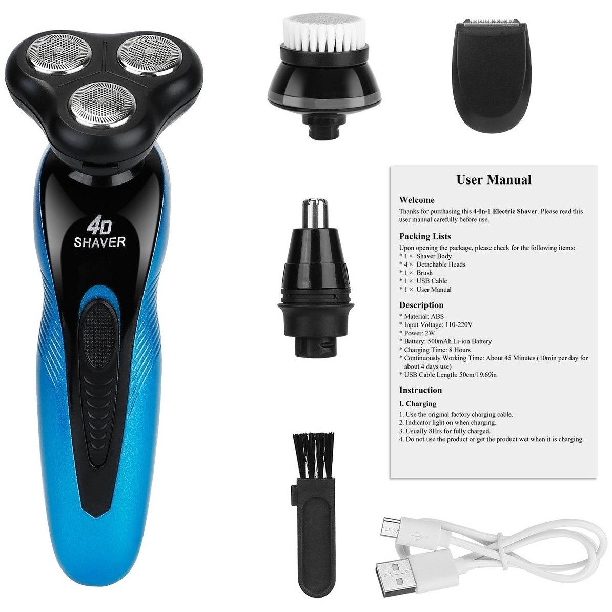 iMounTEK 4-In-1 Men Cordless Electric Shaver