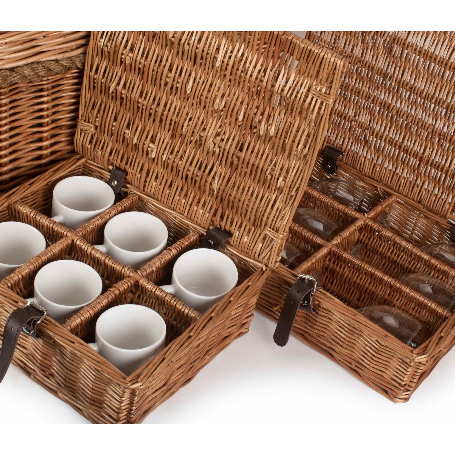 Red Hamper Rope Handled Green Tweed 6 Person Fitted Picnic Basket