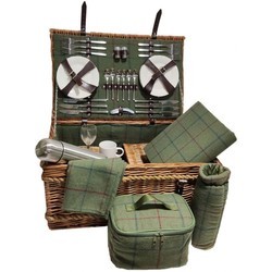Red Hamper Rope Handled Green Tweed 6 Person Fitted Picnic Basket