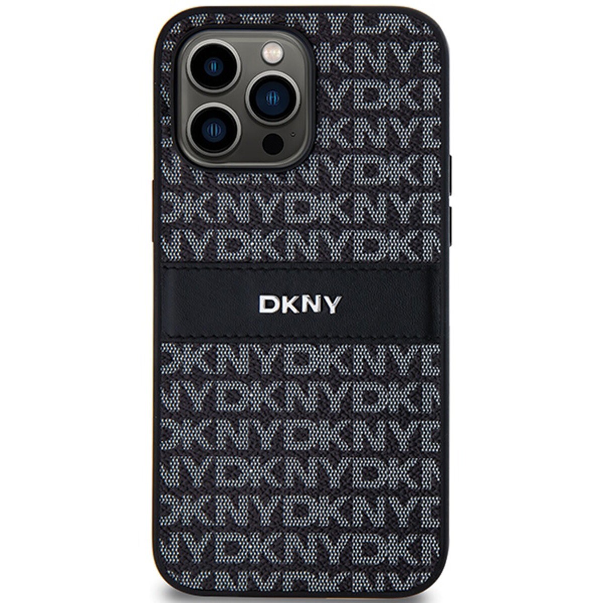 DKNY Leather Mono Stripe & Metal Logo for iPhone 15 Pro