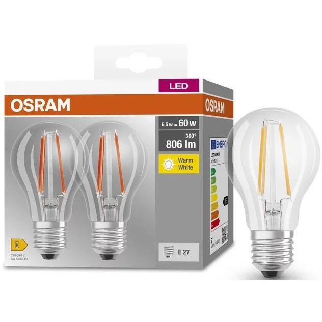 Osram LED Base Classic A60 Filament 6.5W 2700K E27 2 pcs