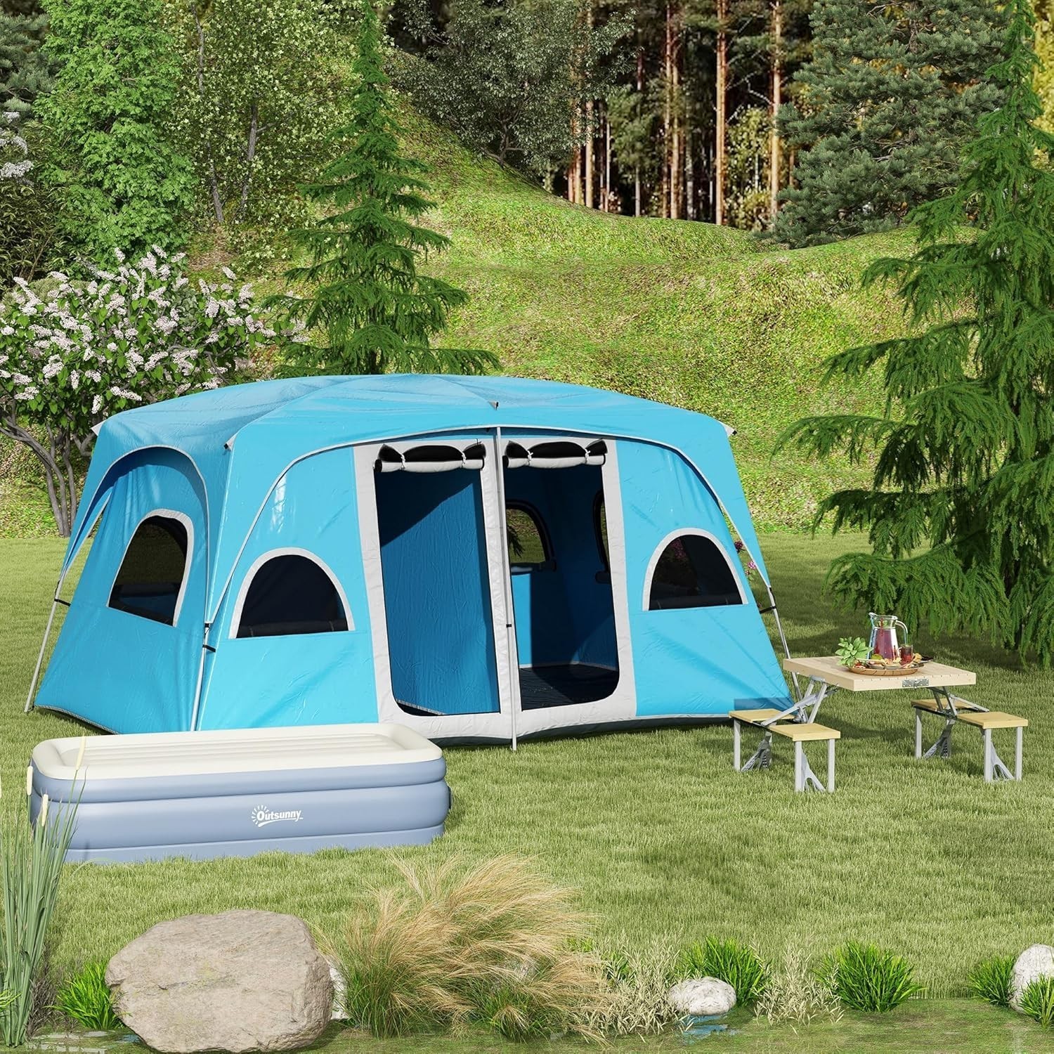 Outsunny Single Size Air Bed with Built-in Pump