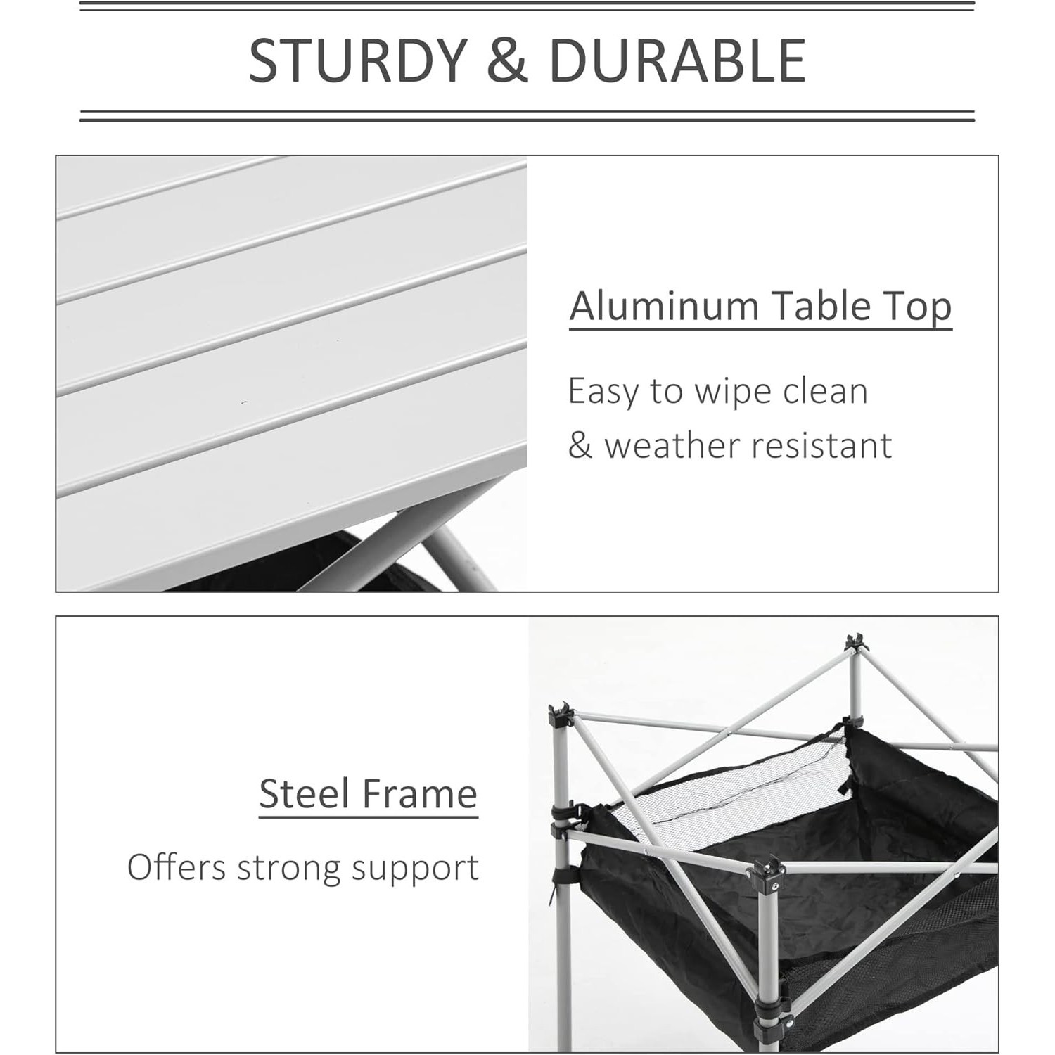 Outsunny Portable Camping Table w\/ Mesh Bag & Steel Frame Hiking Furniture Desk