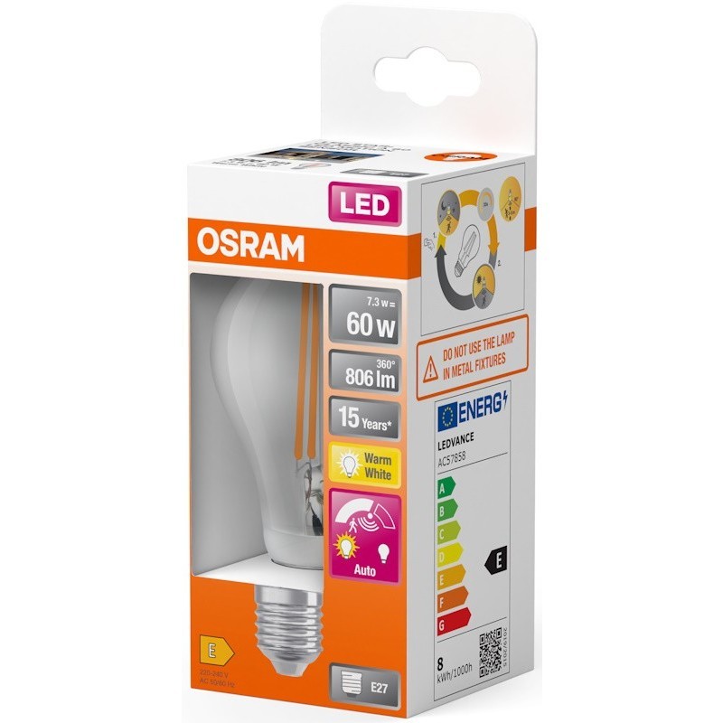 Osram Filament Motion/Daylight Sensor A60 7.3W 2700K E27