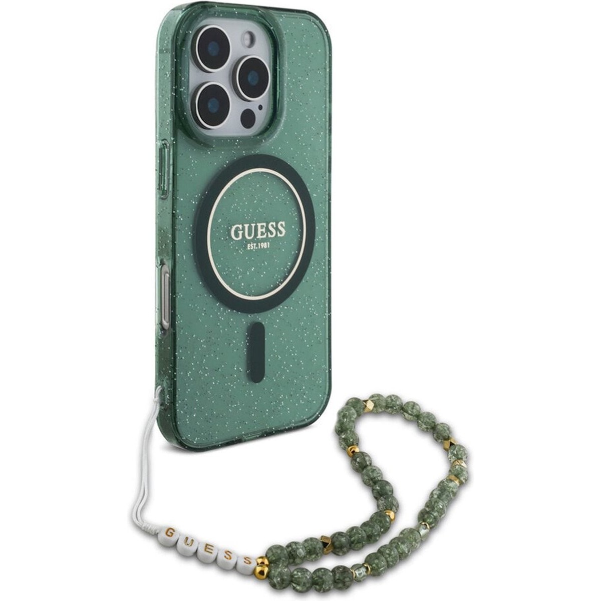GUESS IML Glitter with Pearl Strap for iPhone 16 Pro