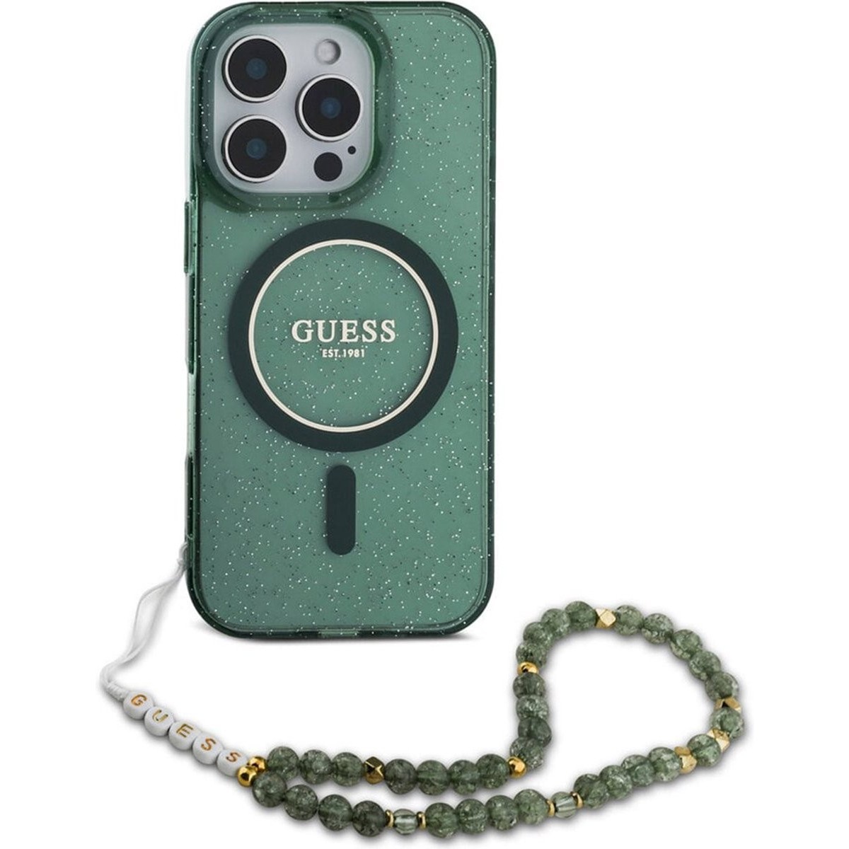 GUESS IML Glitter with Pearl Strap for iPhone 16 Pro