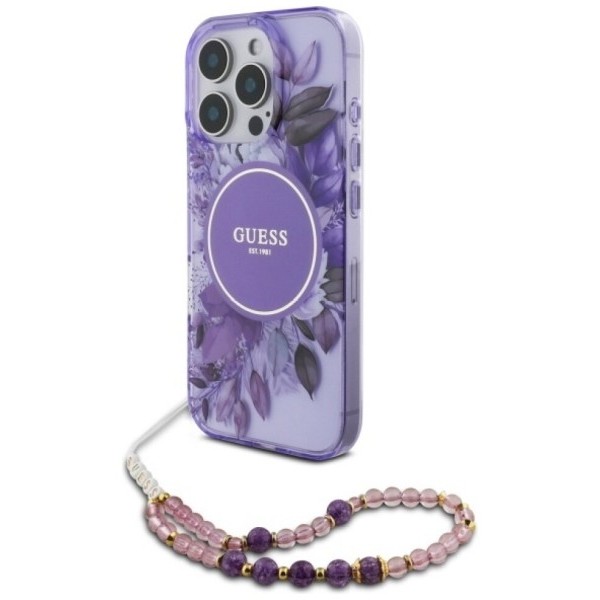 GUESS IML Flowers with Pearl Strap MagSafe for iPhone 16 Pro Max