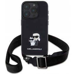 Karl Lagerfeld Saffiano Karl&amp;Choupette Metal Pin Crossbody Strap for iPhone 16 Pro Max