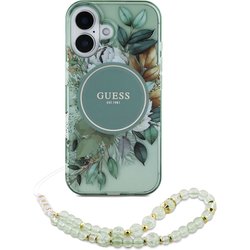 GUESS IML Flowers with Pearl Strap MagSafe for iPhone 16 Plus