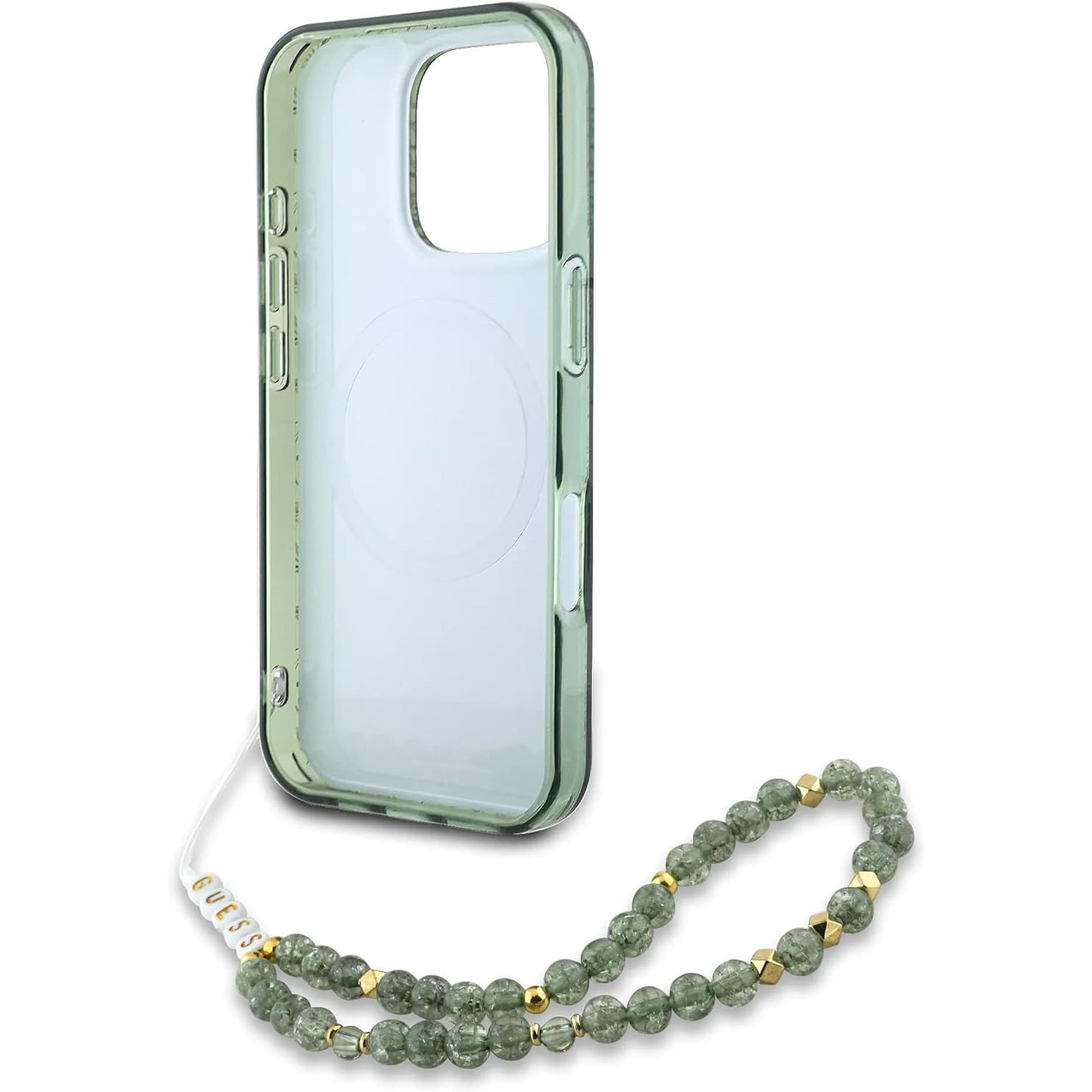 GUESS IML Flowers Allover Electro with Pearl Strap for iPhone 16 Pro