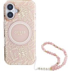 GUESS IML Flowers Allover Electro with Pearl Strap for iPhone 16 Plus