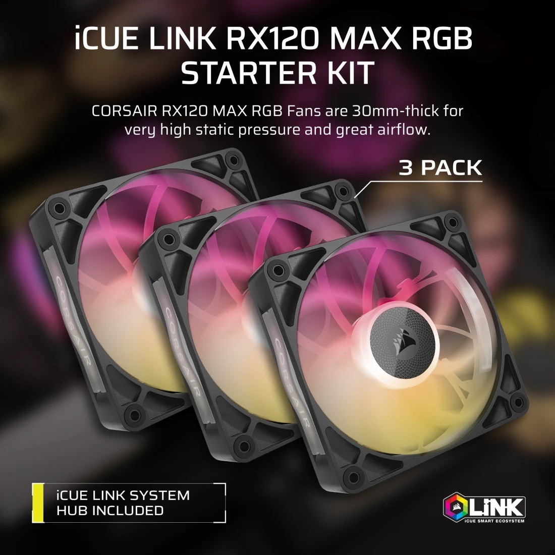 Corsair iCUE LINK RX120 MAX RGB PWM Triple Pack Black